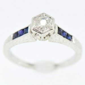 Art Deco Diamond & Sapphire Engagement Ring